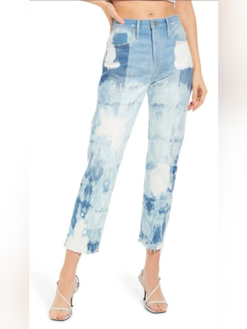 NWT FRAME Le Original High Rise Straight Leg Patchwork Bleach Jeans Size 26